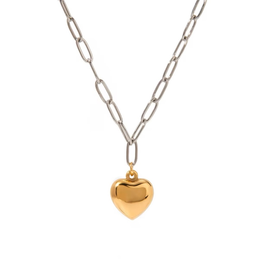 18K Gold-Plated Stainless Steel Heart Pendant Paperclip Chain Necklace